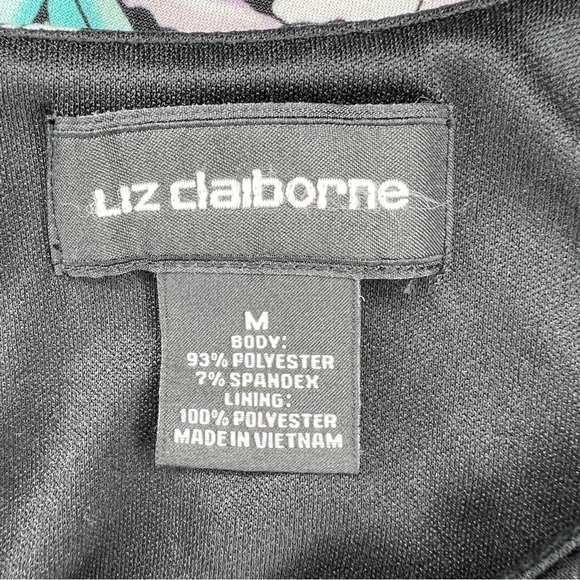 Medium Liz Claiborne Blue Floral Stretch Midi Lined Event Party Cocktail - Picture 10 of 11